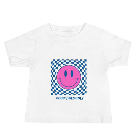 Good Vibes Only Smiley Face Pink/Blue Baby Tee